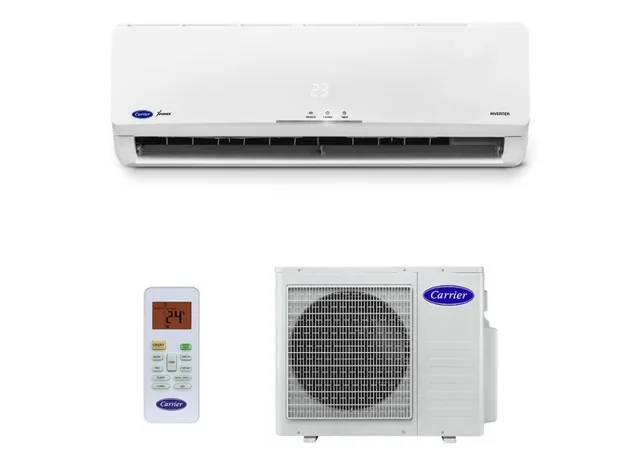 Split Carrier tipo hi wall: evaporadora de parede, controle remoto e condensadora